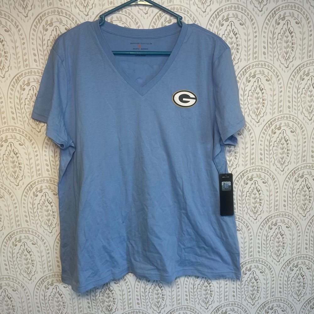 Margaritaville NWT Womens NFL Green Bay Packers V-Neck T-Shirt XXL Tailgate Fun
